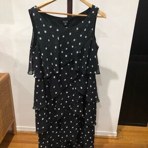 SLNY Black and White Polka Dot Midi Dress